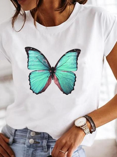 Bedrucktes Kurzarm-Sommerhemd für Damen in Schmetterling