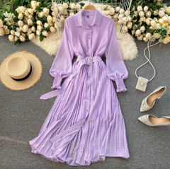 Puffärmeln Maxikleid mit Polka-Dots und Gürtel für Damen in Lila