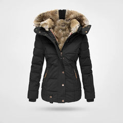 Cecilie - Warmer Mantel mit Kapuze in Schwarz