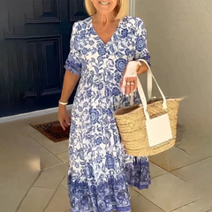 Edith - Elegantes Frühlingskleid mit V-Ausschnitt in Donkerblau