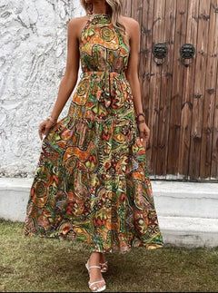 Philine - Maxi-Kleid - Retro Halternek in Grün