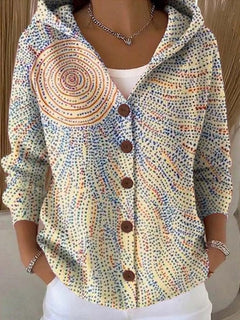 Bunte Damen Strickjacke mit Kapuze und Knopfleiste – Lockerer Hoodie Cardigan für Alltag und Freizeit in Hellgelb