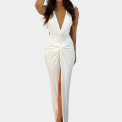 Tawny - Modisches Kleid mit tiefem V-Ausschnitt für Damen in Weiß