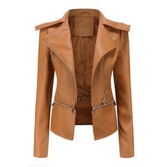 Schlanke Passform Bikerjacke für Damen | Lässig in Kamel