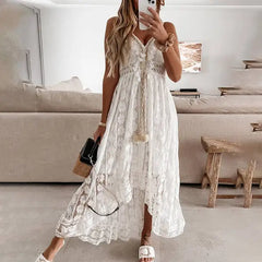 Malina - Casual Kleid - Ärmellos V-Ausschnitt in Weiß