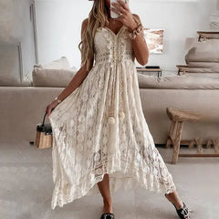 Malina - Casual Kleid - Ärmellos V-Ausschnitt in Creme