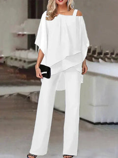 Alaine –  Elegantes zweiteiliges Chiffon-Set in Weiß