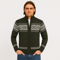 Noah | Warmer Herrenpullover mit Schneeflocken-Print und Reißverschluss in Grün
