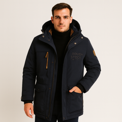 Friedrich | Herren Winter-Fleecejacke mit Kapuze und Reißverschluss in Marineblau