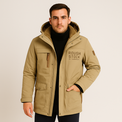 Friedrich | Herren Winter-Fleecejacke mit Kapuze und Reißverschluss in Khaki