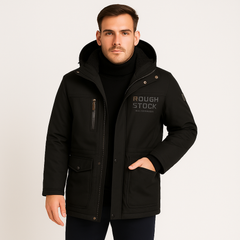 Friedrich | Herren Winter-Fleecejacke mit Kapuze und Reißverschluss in Schwarz