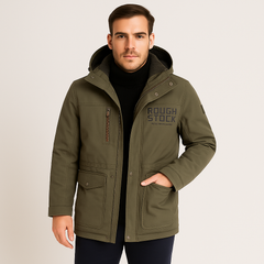Friedrich | Herren Winter-Fleecejacke mit Kapuze und Reißverschluss in Armeegrün