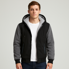 Jorn | Herren Winter Fleecejacke mit Kapuze und Farbkontrast in Graphitfarbe