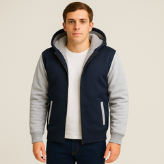 Jorn | Herren Winter Fleecejacke mit Kapuze und Farbkontrast in Hellgrau