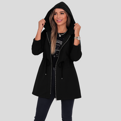 Elena | Lässige Kapuzenjacke mit Reißverschluss und Kordelzug in Schwarz