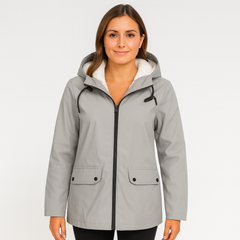 Greta | Damen Übergangsjacke mit Reißverschluss, Kapuze und Taschen in Grau