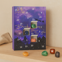 CrystalTreasures | Edelstein-Adventskalender mit 24 Naturkristallen in Lila