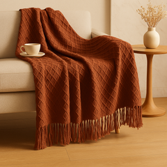 Weiche, gemütliche Überwurfdecke im Vintage-Stil mit geometrischem Muster für Couch und Bett in Rost