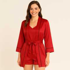 3-teiliges Satin-Pyjama-Set für Damen in Rot