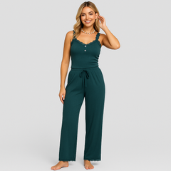 Damen-Pyjama-Set mit Spitzenbesatz – Elegante und weiche Nachtwäsche für nächtlichen Komfort in Meeresblau