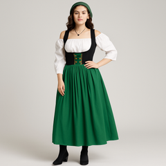 Mittelalterliches Dirndl Damen – Elegantes Trachtenkleid im bayerischen Bauernstil fürs Oktoberfest in Grün