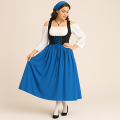 Mittelalterliches Dirndl Damen – Elegantes Trachtenkleid im bayerischen Bauernstil fürs Oktoberfest in Blau