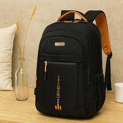 Laptop-Rucksack mit großem Fassungsvermögen – Stilvolle schwarze Reise- und Businesstasche aus Nylon mit verstellbaren Riemen in Orange