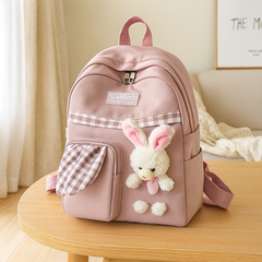 Niedlicher Cartoon-Mini-Rucksack für Mädchen – Faltbare, leichte Reisetasche mit rosa Häschen- und blauem Panda-Design in Rosa