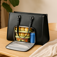 Isolierte 2-in-1-Lunch- und Reisetasche – Auslaufsichere Kühltasche mit Staufach in Neues Schwarz