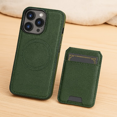 Magnetische iPhone-Brieftaschenhülle aus PU-Leder – Abnehmbares 2-in-1-Design mit Kartenfächern in Grün