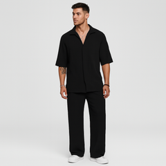Herren-Zweiteiler – Stilvolles Casual-Outfit mit Langarmshirt und passender Hose in Schwarz