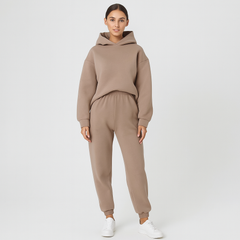 Ultimatives Komfort-Set aus Hoodie und Jogginghose – Gemütliche 2-teilige Loungewear für Frauen in Khaki