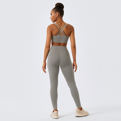 Nahtloses Yoga- und Pilates-Set für Damen – Leggings und Top mit hoher Taille, 2-teilige Activewear in Graues Set