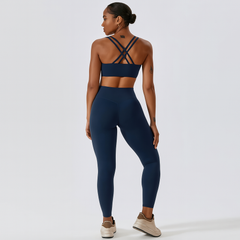 Nahtloses Yoga- und Pilates-Set für Damen – Leggings und Top mit hoher Taille, 2-teilige Activewear in Blaues Set