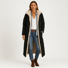 Amara | Wendbarer Wintermantel mit flauschiger Kapuze für Damen in Schwarz