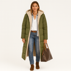 Amara | Wendbarer Wintermantel mit flauschiger Kapuze für Damen in Grün