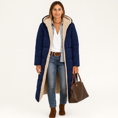 Amara | Wendbarer Wintermantel mit flauschiger Kapuze für Damen in Blau