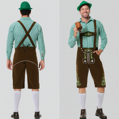 Herren Lederhose Braun – Traditionelle Trachtenhose mit Trägern für Oktoberfest München in Dunkelbraun