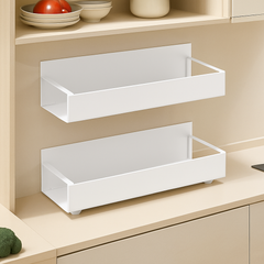 Magnetisches Seitenregal – Schwarzes Metall, Wandmontage ohne Bohren für Kühlschrank oder Waschmaschine in Weiß