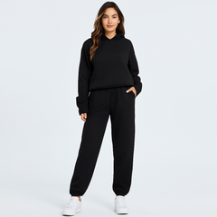 Ultimatives Komfort-Set aus Hoodie und Jogginghose – Gemütliche 2-teilige Loungewear für Frauen in Schwarz