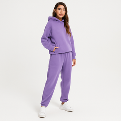 Ultimatives Komfort-Set aus Hoodie und Jogginghose – Gemütliche 2-teilige Loungewear für Frauen in Lila
