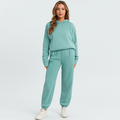 Ultimatives Komfort-Set aus Hoodie und Jogginghose – Gemütliche 2-teilige Loungewear für Frauen in Aquagrün