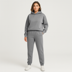 Ultimatives Komfort-Set aus Hoodie und Jogginghose – Gemütliche 2-teilige Loungewear für Frauen in Grau