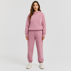 Ultimatives Komfort-Set aus Hoodie und Jogginghose – Gemütliche 2-teilige Loungewear für Frauen in Rosa