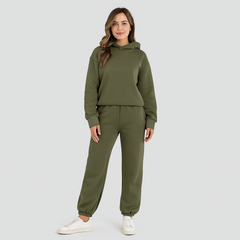Ultimatives Komfort-Set aus Hoodie und Jogginghose – Gemütliche 2-teilige Loungewear für Frauen in Dunkelgrün