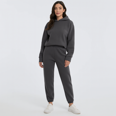 Ultimatives Komfort-Set aus Hoodie und Jogginghose – Gemütliche 2-teilige Loungewear für Frauen in Dunkelgrau