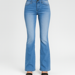 Sophia – Damen-Bootcut-Schlagjeans mit niedriger Taille aus einfarbigem Stretch-Denim in Hellblau