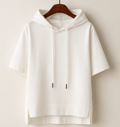 Lila | Oversized Kurzarm Kapuzenhoodie in Weiß