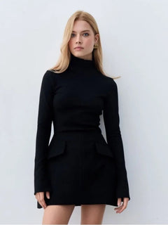 Elise - Elegantes langärmeliges Kleid in Schwarz
