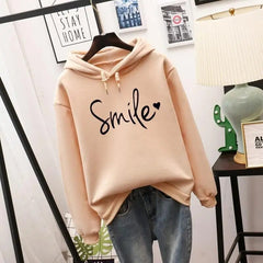 Damen Bedruckter Kapuzenpullover mit langen Ärmeln | Warme in Beige